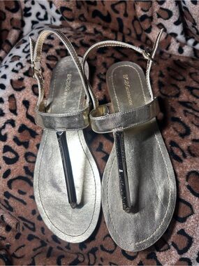 BCBGeneration Metallic Silver T-Strap Slingback Sandals